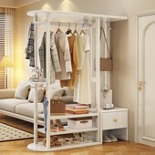 全实木橡胶木挂衣架落地卧室客厅玄关衣帽架一体家用抽屉置物衣架