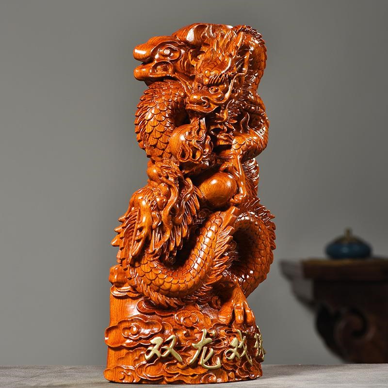 花梨木雕龙摆件实木家居客厅办公室桌面龙戏珠送礼装饰龙工艺品