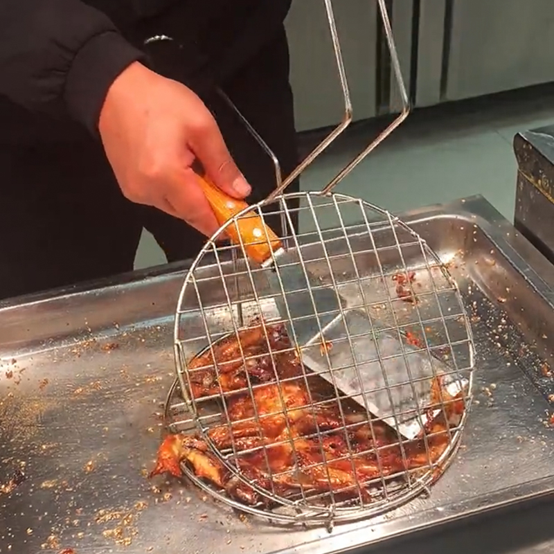 圆形不锈钢烧烤网炸鸡架网夹子带把手加粗网格不沾肉网格工具