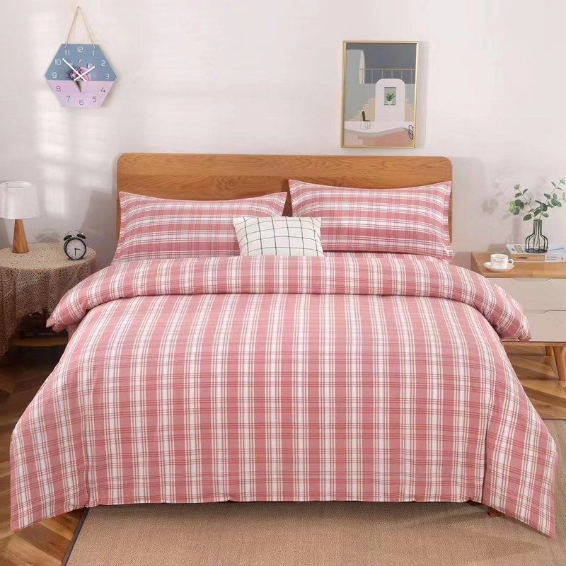 七彩鹊桥老粗布床单枕套三件套秋冬床上格子单人双人不掉色不起球