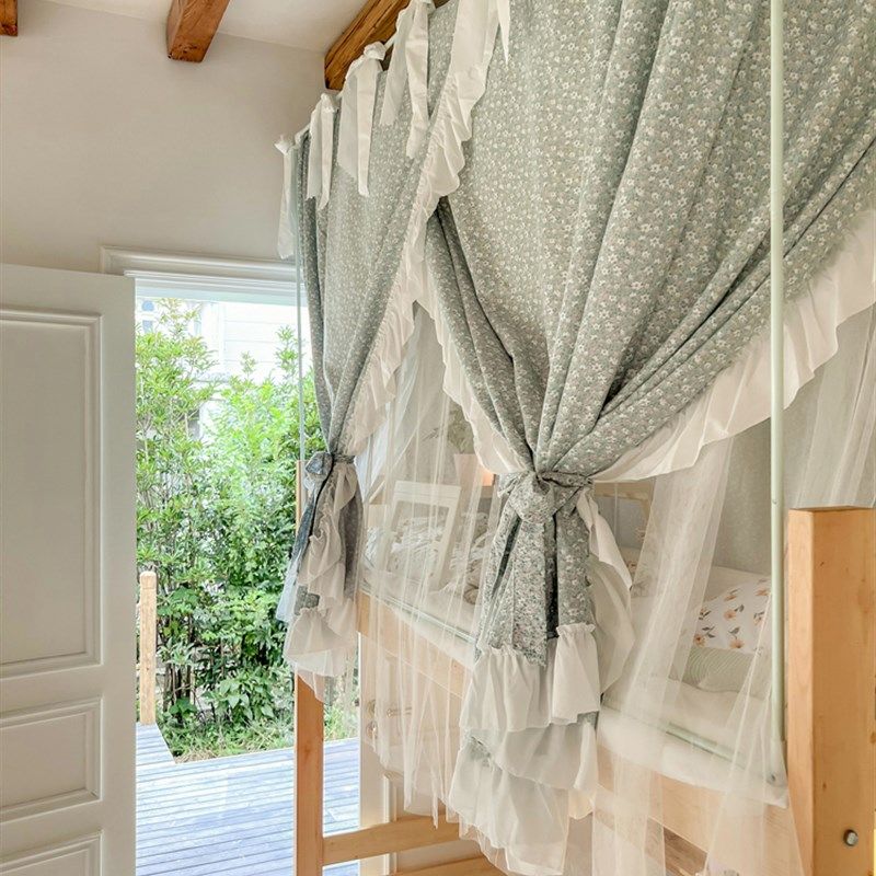 韩版遮光床幔学生U型蚊帐上下铺加粗钢管布幔宿舍床帘可绑双层