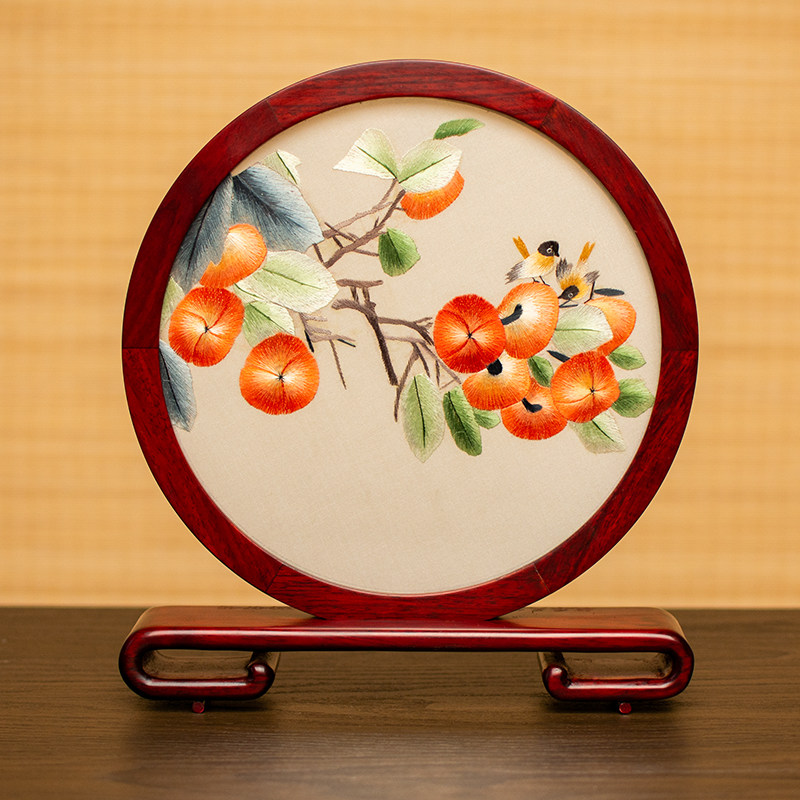 苏州刺绣摆件真丝双面绣桌面摆台手工绣花中式小台屏古典屏风礼品