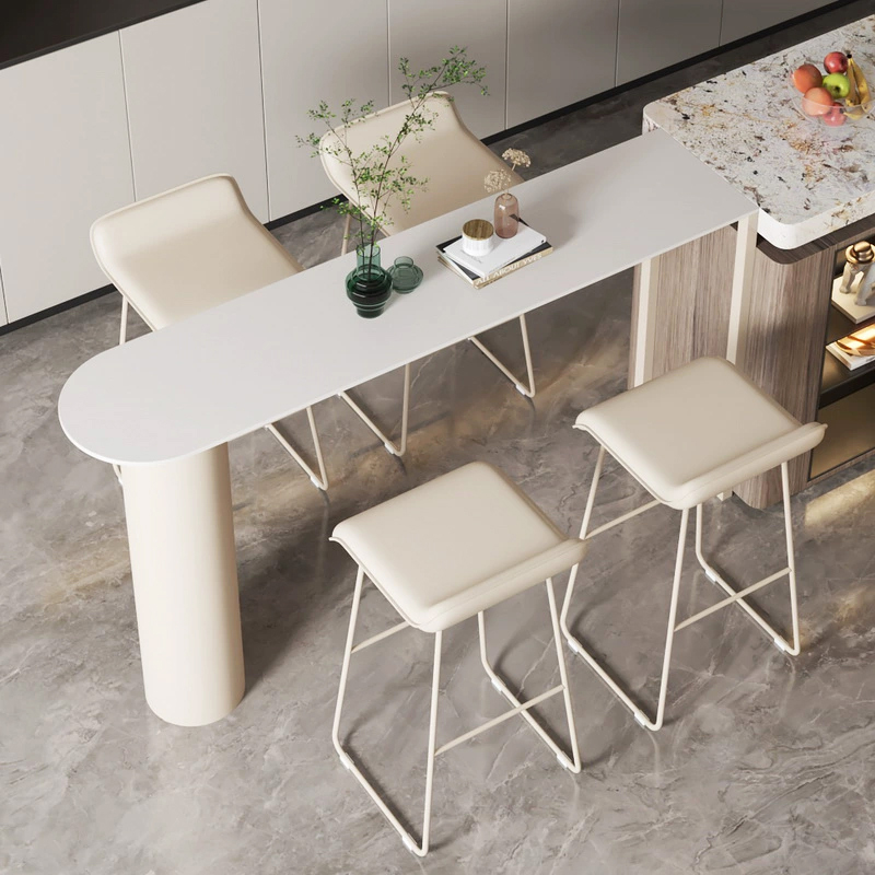 奶油风纯白岩板吧台桌现代简约开放式靠墙高脚家用侘寂风阳台桌子