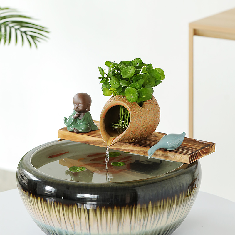 中式陶瓷鱼缸循环小号开口流水配件庭院花园造景摆件过滤整配件