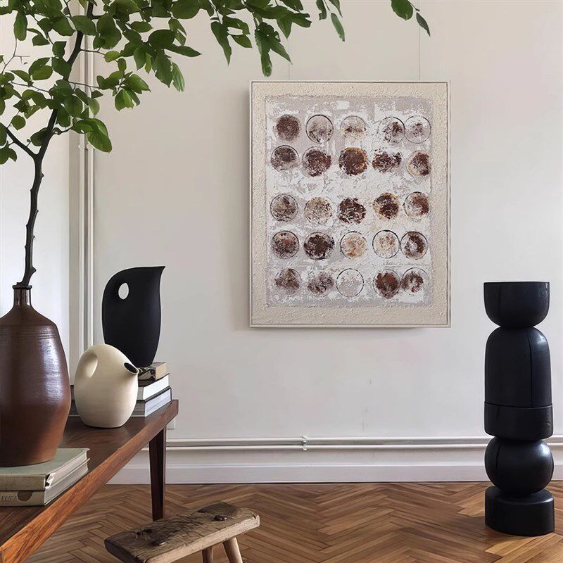 木吉手绘客厅装饰画抽象肌理感沙发背景墙挂画高级感餐厅卧室壁画