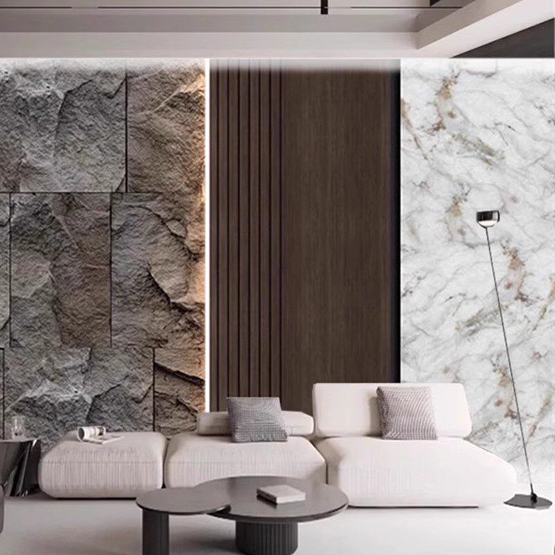 3d立体岩石浮雕壁纸工业风仿木板石膏线墙布卧室床头电视背景墙纸