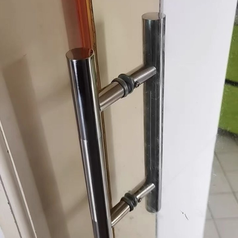 304不锈钢加厚大拉手无框门扶手大门圆形把手孔距现代玻璃门把手