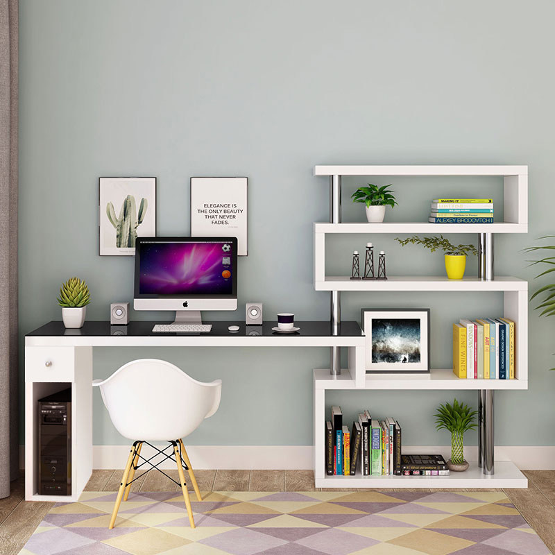 书桌简约写字桌带书架组合家用桌子中学生卧室书房简易电脑台式桌