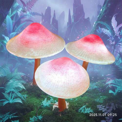 阿凡达小红帽蘑菇灯3个一组蘑菇组合公园亮化发光玻璃钢景观雕塑