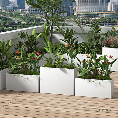 户外不锈钢花箱定 制阳台种植箱商业街外摆长方形花坛铁艺成品花