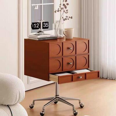 头中古原木色床柜实木卧40348室床柜不锈钢可移动收纳柜高柜档边