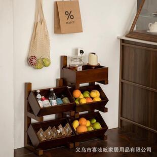 简约中实木置物架古多收陈纳客厅杂格物列架餐774厅厨房蔬菜展示