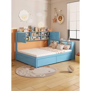 全实木74909528儿女童床储物床小户型儿童男孩孩生床白色房书架床