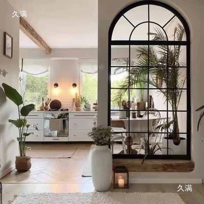 法式复sss6663古铁艺窗壁拱形隔假窗真户墙面装饰饰屏风断玻璃玄