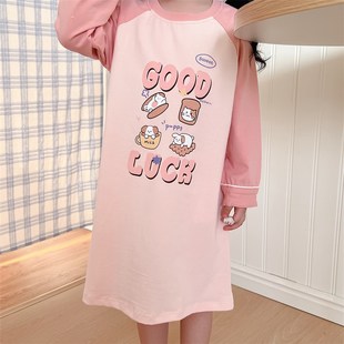 女童睡裙纯棉春秋2024新款儿童长袖小女孩公主风a类睡衣秋季薄款