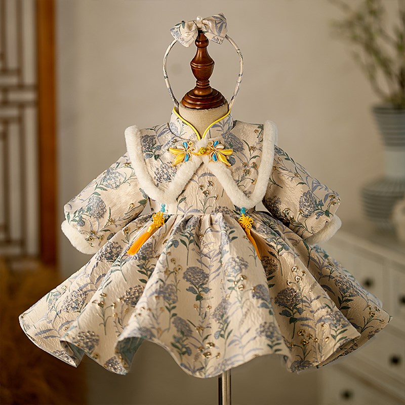 女童礼服2024新款秋冬儿童绝美周岁公主裙生日宴中国风连衣裙冬季