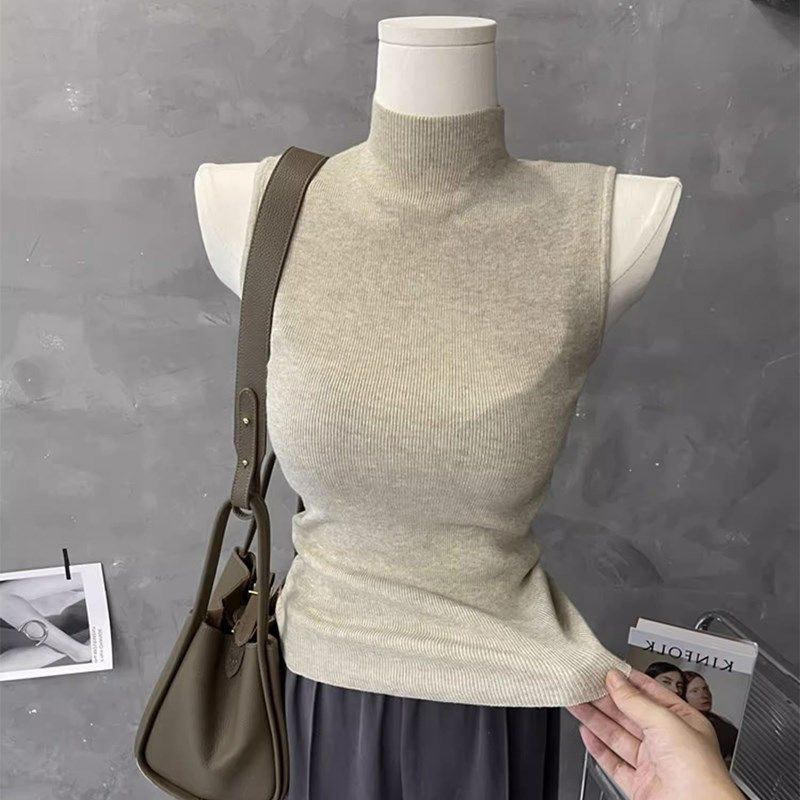 半高领针织吊带背心女2023秋冬新款修身上衣冬季内搭无袖打底衫女