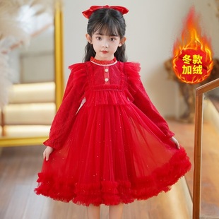 女童春秋新款连衣裙中国风旗袍加绒公主裙中式婚礼花童礼服蓬蓬裙