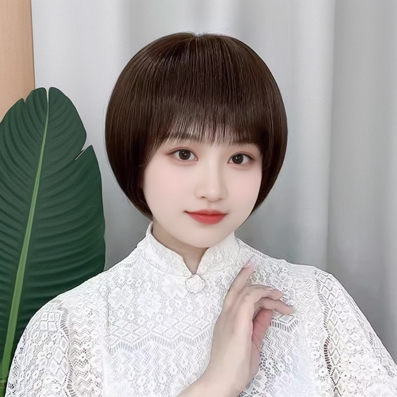 假发女短发全真人发手工钩织波波头发型自然蓬松整顶修脸女士头套