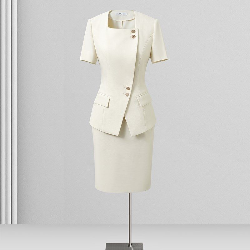 气质方领设计感职业女裙套装夏季修身前台接待工作服皮肤管理工装