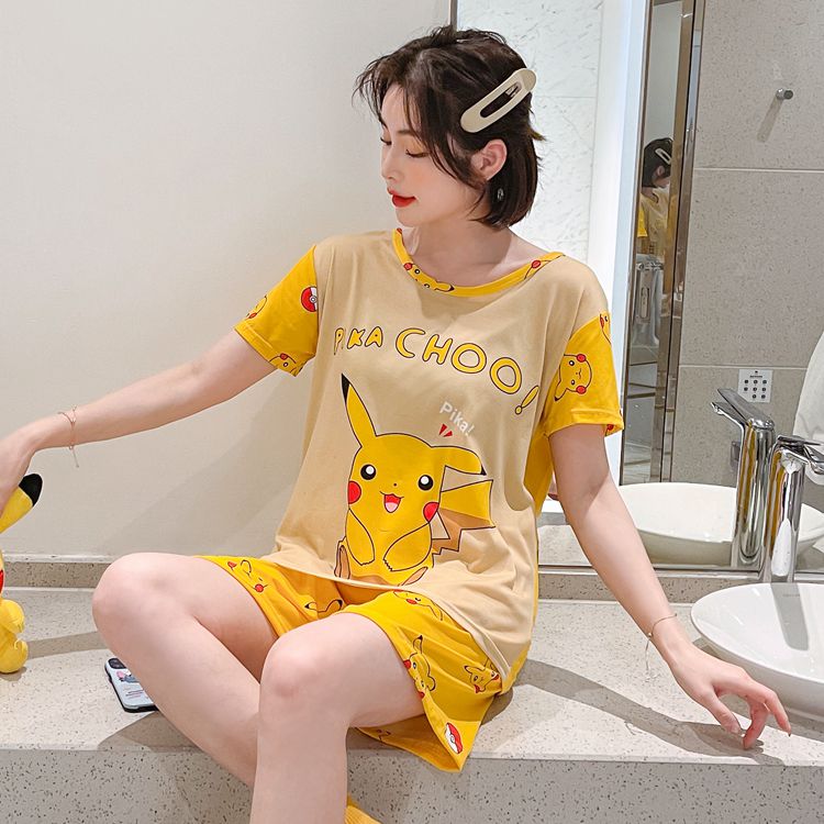 短袖短裤睡衣女夏季胖mm加肥加大码 卡通可爱200斤家居服套装夏天