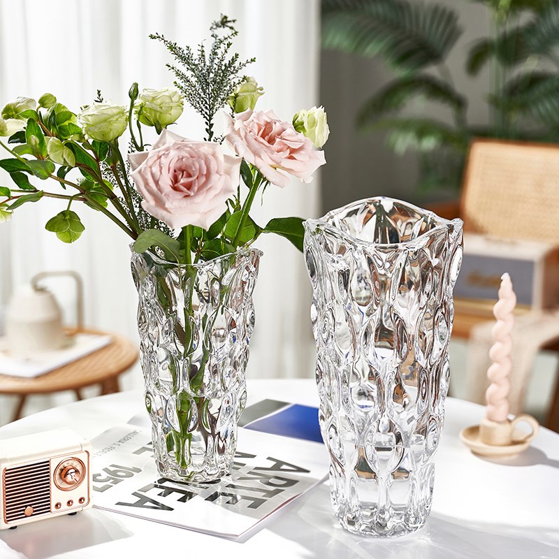 美式加厚水晶玻璃花瓶摆件高档奢华餐桌客厅水养鲜花百合玫瑰插花