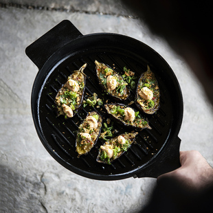 比利时Serax条纹铸铁平底煎锅不粘 家用早餐煎蛋户外露营牛排煎锅