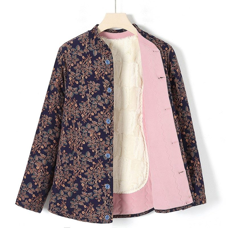 冬季驼绒棉衣妈妈装加绒保暖棉服女士奶奶中老年人冬装居家棉外套