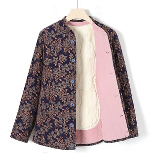 冬季驼绒棉衣妈妈装加绒保暖棉服女士奶奶中老年人冬装居家棉外套