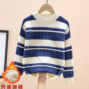 男童毛衣2023秋冬新款半高领加绒加厚儿童中大童男孩冬季针织打底