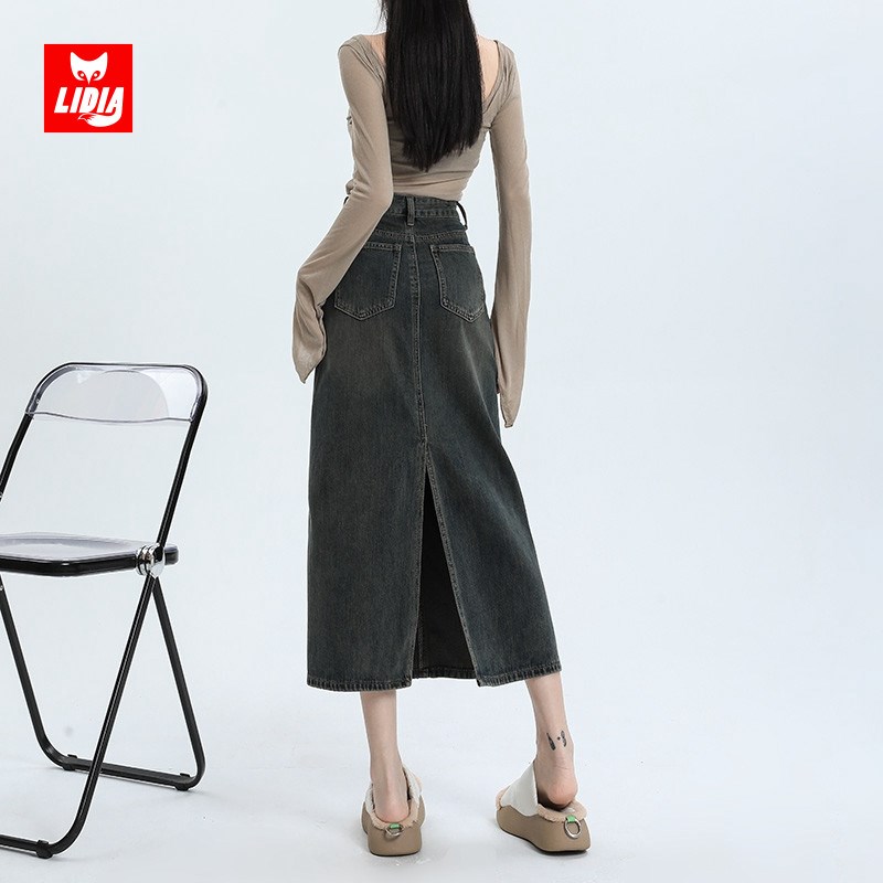 灰色牛仔半身裙女春季2025年新款高腰包臀长裙梨形身材超火a字裙