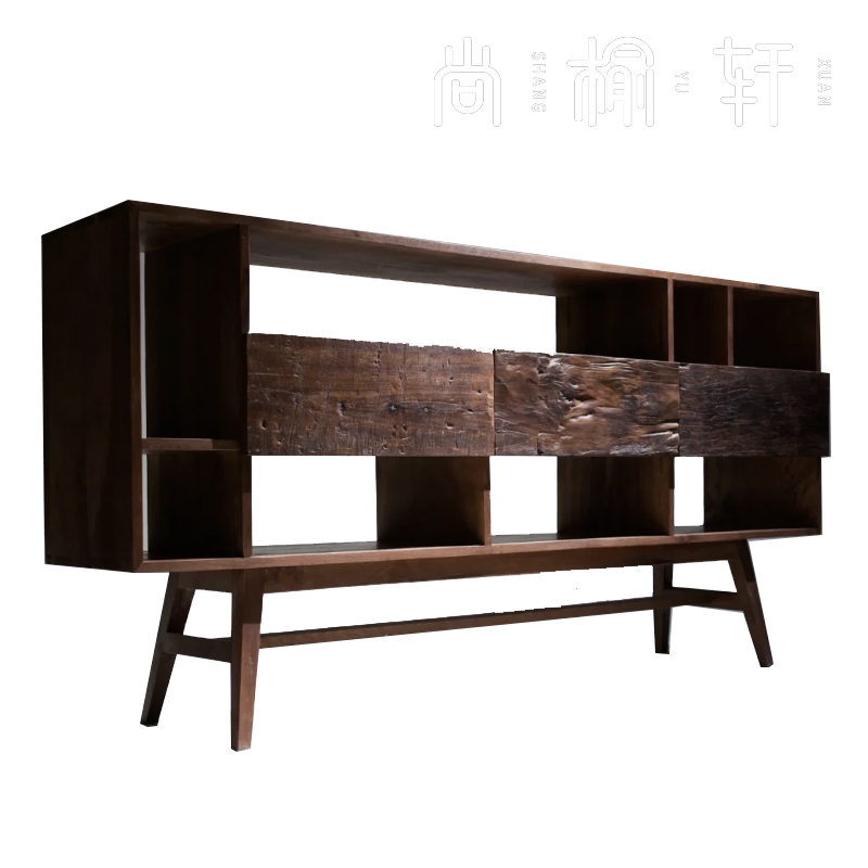 沙发靠背柜实木餐边柜侘寂风储物柜简约原木日式客厅柜中古置物架