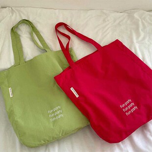 定制款~红色帆布包女海边大容量单肩包绿色小众设计感帆布袋包包