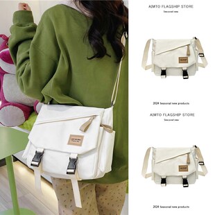 帆布包女2024新款大容量厚实慵懒风韩系学生上课单肩斜挎邮差包