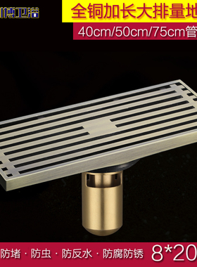 水封地漏长方形大排量20cm全铜防臭加厚加长酒店卫生间淋浴长条形