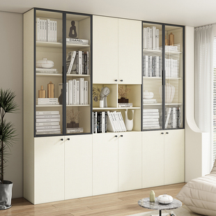 定制书柜带玻璃门一体满墙到顶实木靠墙客厅书房储物手办展示柜子