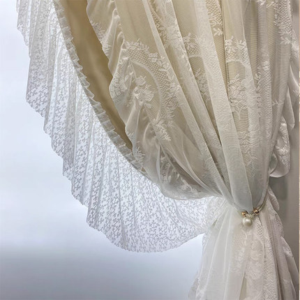 法式奶油色窗帘洛可可浪漫女生卧室网红新款蕾丝卧室客厅双层窗帘