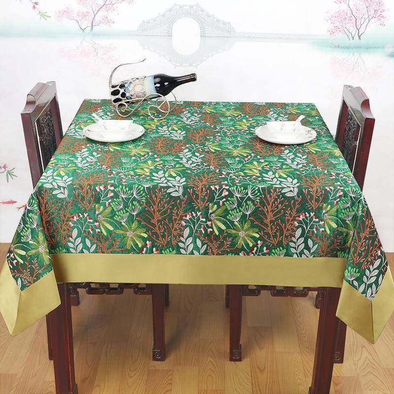 布艺必餐形QTU旭中式餐桌布仿真丝桌盖布茶几台布长方桌布家用