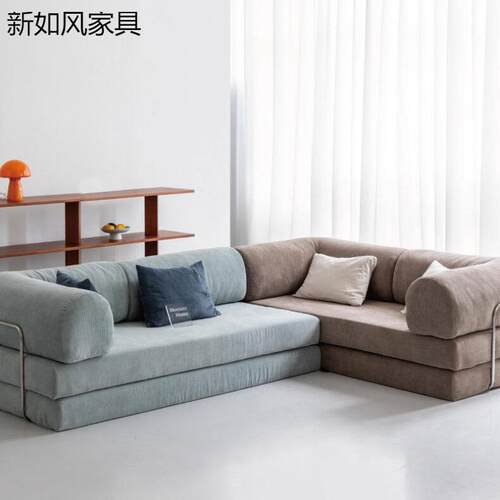 省空缩沙发现代复古灯123压芯绒布艺客厅小户型简易折叠间懒发人