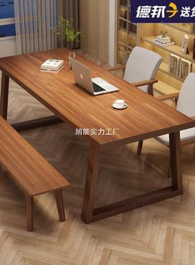 现代客厅长KQZ书木桌实腿靠墙大长条桌子子组凳合家用轻奢办公桌