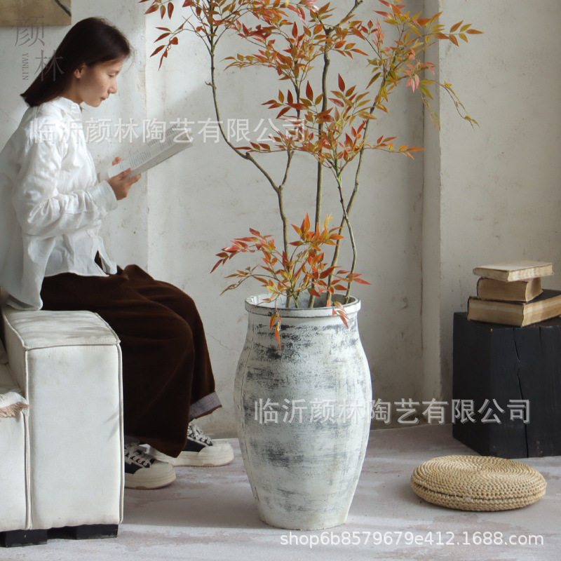 复古落地水泥花盆大型绿植盆