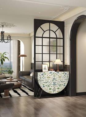 关法式FFV复古入户屏断风隔客厅实木遮正对门玻璃玄柜美式家用挡