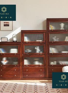日式防尘QLF客柜组厅储物柜多层合翻斗展示书柜实木儿童门玻璃柜