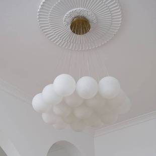 全铜星球灯泡泡球吊灯法式奶油风卧室魔豆玻璃月球客厅灯具超亮