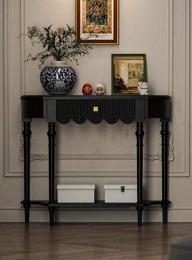 法美式实木玄关黑色式靠墙玄关柜入58289桌户玄台几简约现代关门