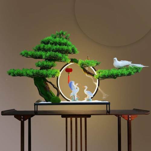 软YOY新中式迎松招财仿真盆微景客厅玄关装饰客摆件酒店装景创意