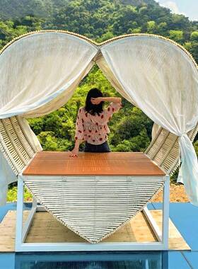 户外藤编躺床民设计景区酒DVL店网红休躺椅室爱心闲鸟巢外秋千沙