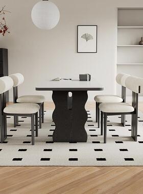 9W中古风实餐轻奢长方形桌法式SRX复古小户型桌白色木岩板饭餐桌