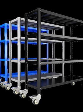 仓库货架带轮物架多层推型置仓储货物架车储物架承重重家NFF用铁