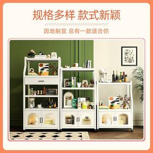 明新款 厨房带置物架微波炉烤箱收纳客厅透柜门餐边 轮落TWE地收式